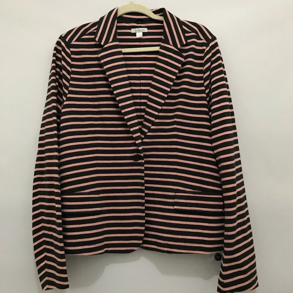 Garnet Hill Striped Gray and Pink Women's Jacket Size 18